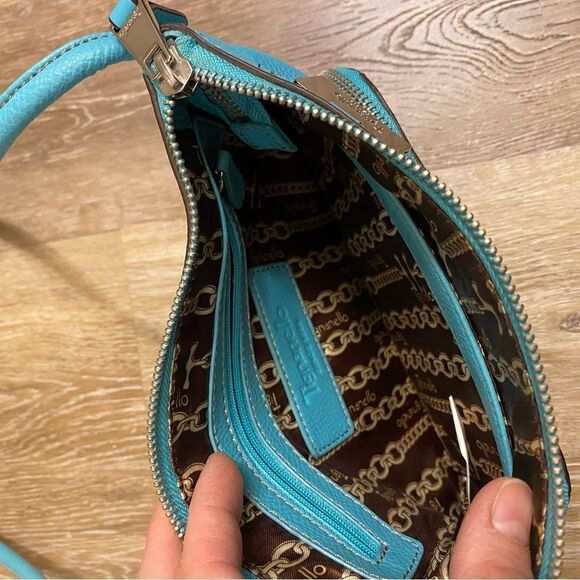 TIGNANELLO BLUE genuine LEATHER CROSSBODY BAG purse EUC 7.5x9.5 - Picture 6 of 12